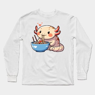 chubby axolotl eating ramen noodles Long Sleeve T-Shirt